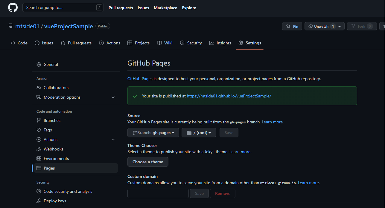 GitHub Pages Settings