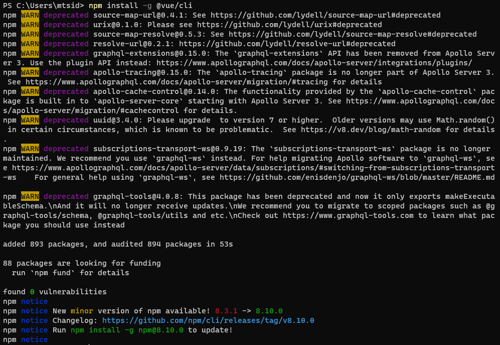 Vue CLI install finished